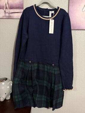 Janie and jack girls sweater tartan dress size 8 blue green combed cotton new